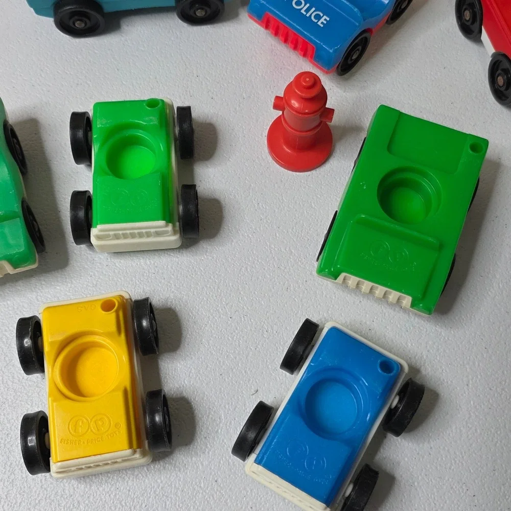 Vintage Fisher Price Little People Toy Vehicles Cars Zoo Tram Lot 9 pcs
